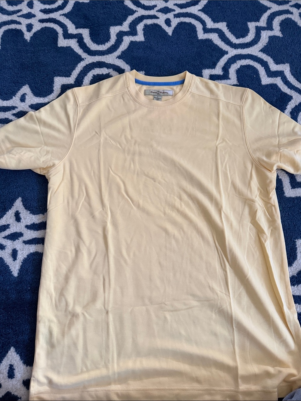Tommy Bahama Pale Yellow Crewneck Tee with Blue Trim